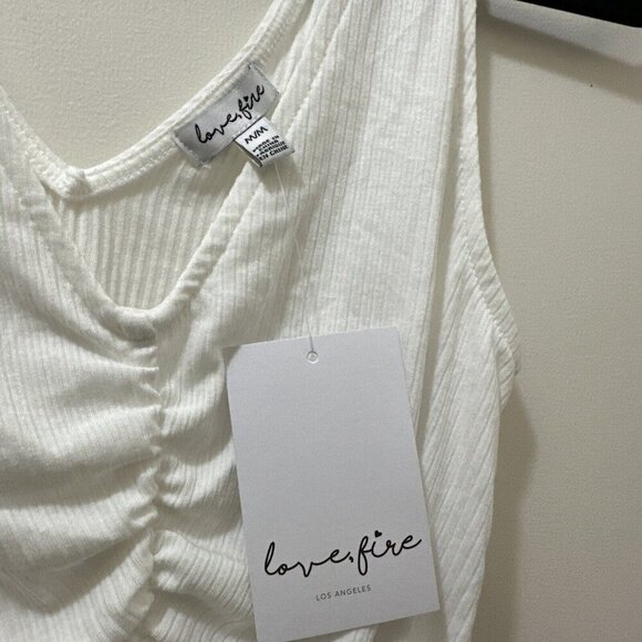 2/$30 Love Fire Crop Tank Top Womens M White Ruched Clean Girl Beach Boho NWT - Picture 5 of 11